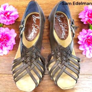 Sam Edelman Womens 6.5 Wedge Heels Strappy Dark Gray Leather